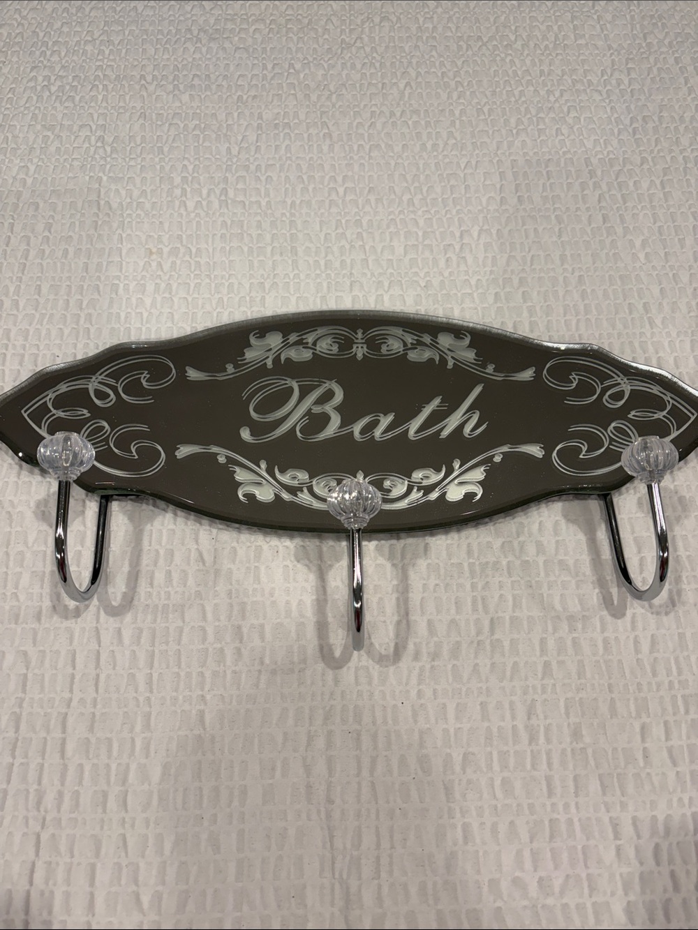 Homesense Mirrored Glass  'Bath'Towel  Rack with Crystal Accent Knobs